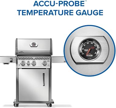 Napoleon Rogue PRO 425 Propane Gas Grill with Infrared Side Burner, Stainless Steel, Durable 4-Burner BBQ