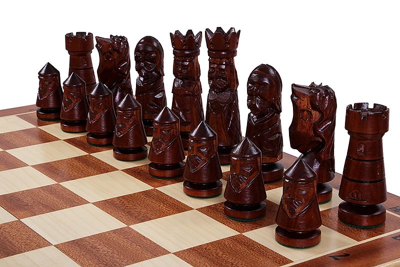 Sunrise Chess & Games - Grande set da scacchi in legno Clockboard 60 x 60 cm - Scacchiera intarsiata con pezzi intagliati in legno di tiglio