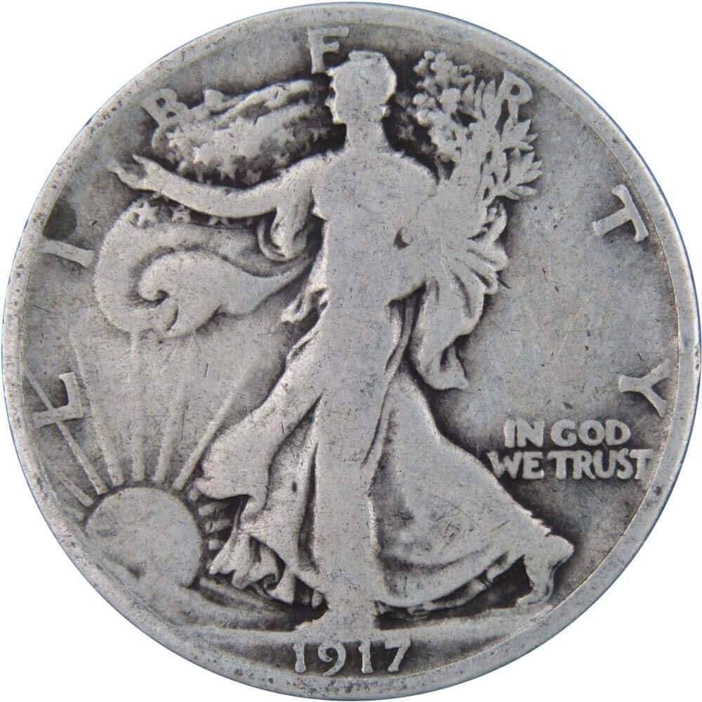 1917年　米国　ハーフドル硬貨 1917 Liberty Walking Half Dollar AG About Good 90% Silver