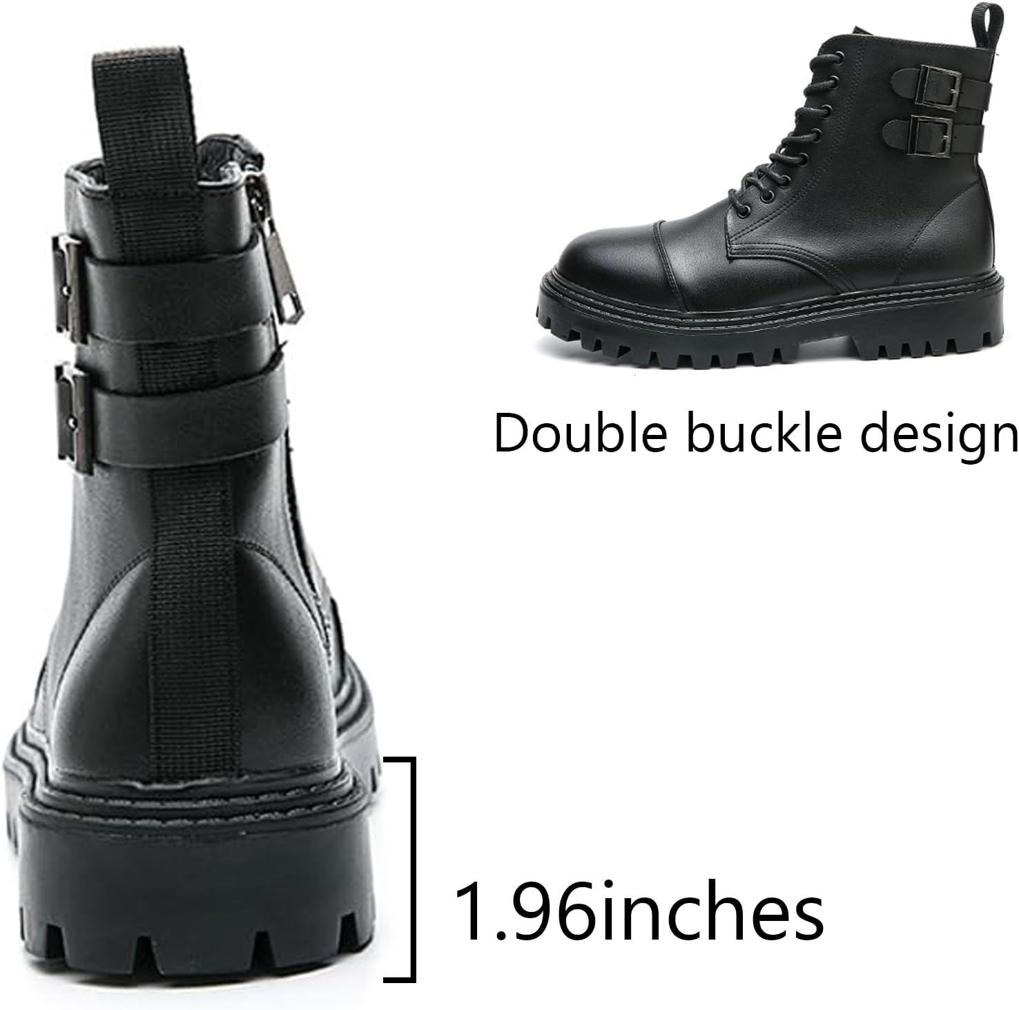 Men'S Leather Chunky Heel Combat Boots With Side Zippers Vintage Round Toe Lace-Up Lug Sole Non-Slip Chukka Ankle Boots Business Casual High Top Motorcycle Boots