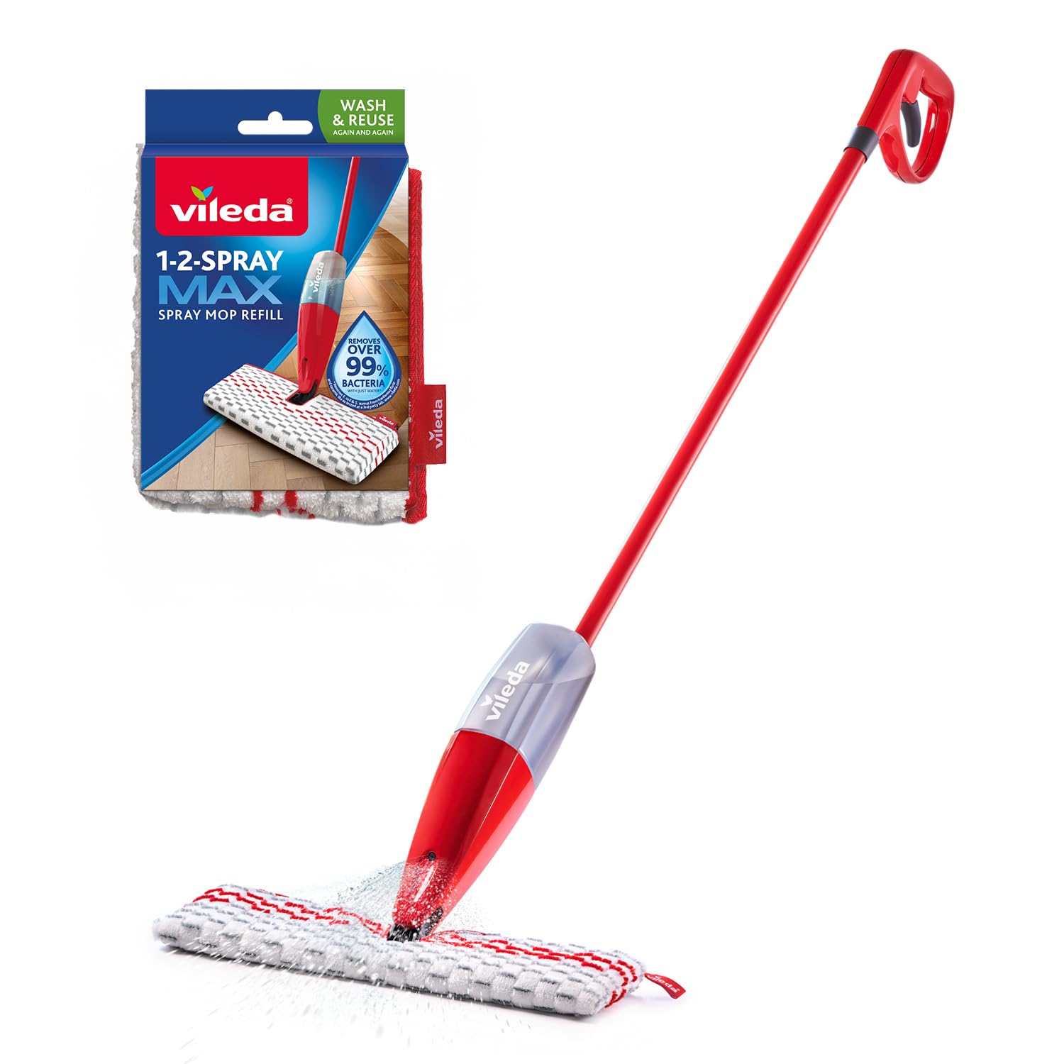 Vileda1.2 Spray Max Sistema Lavapavimenti con erogatore Spray, Con 2 panni in Microfibra riutilizzabili, Senza secchio, Per tutti i pavimenti, Sistema lavapavimenti sostenibile