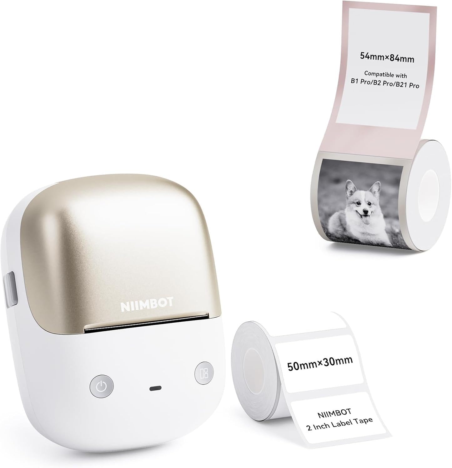 NIIMBOT B2 Pro Label Maker Machine(Gold) with 54x84mm Photo Paper, 300DPI Sticker Printer Portable Bluetooth Label Printer, for Photo Sticker, DIY Crafts, Study Notes, Gift, Journal Labeling