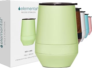 Recess Wine Tumbler - Triple Wall Insulated Stainless Steel Coffee Mug for Hot & Cold Drinks - Portable Cup with Shatterproof Sip Lid for Camping, Outdoor & Travel - 10oz - Key Lime