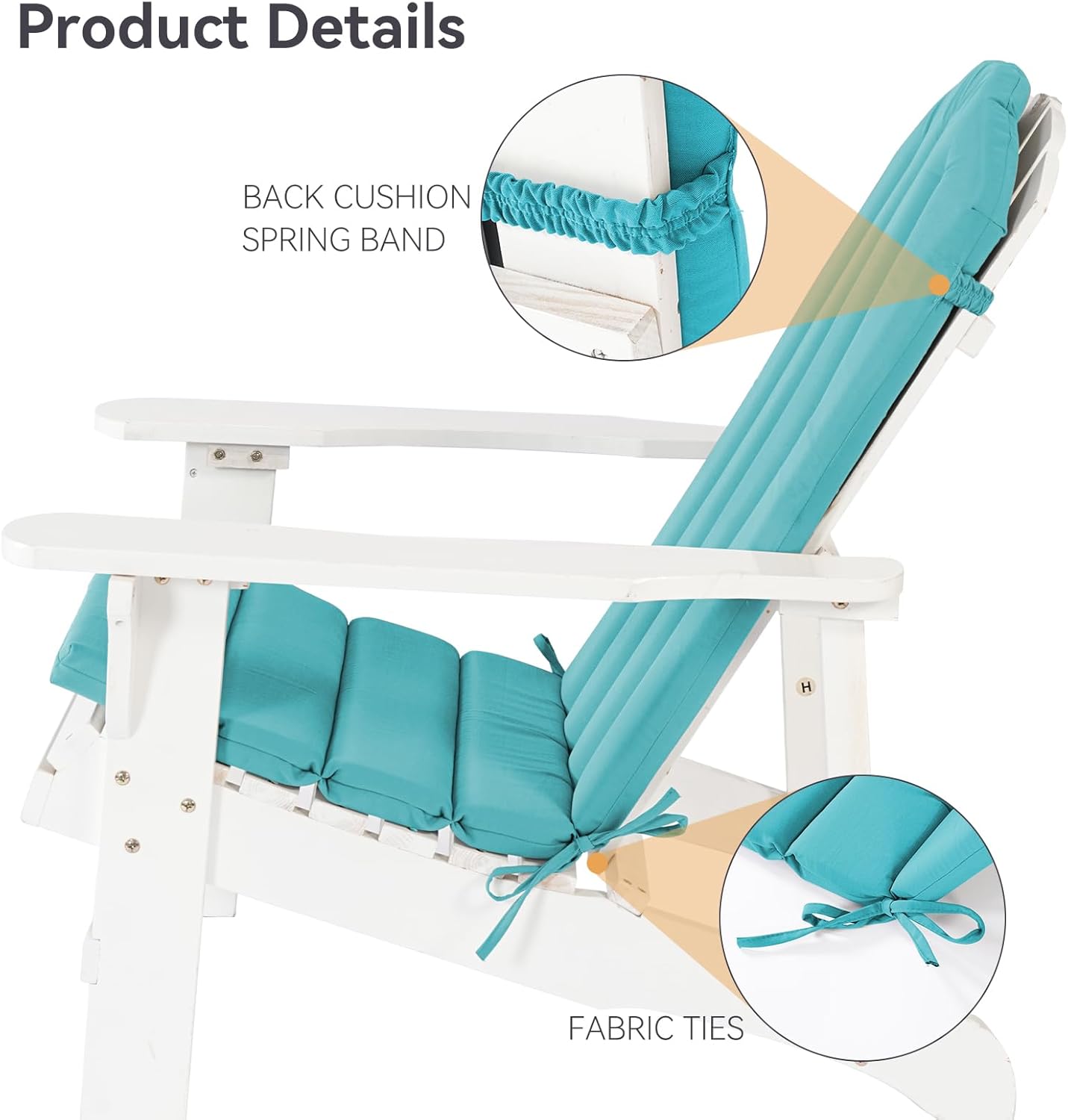Adirondack Chair Cushion Set of 2 Indoor Outdoor Furniture Cushions Rocking Chair Cushions with Straps Replacement Folding Patio Chair Pad,19.7x18.9x1.5 Inch（Blue）