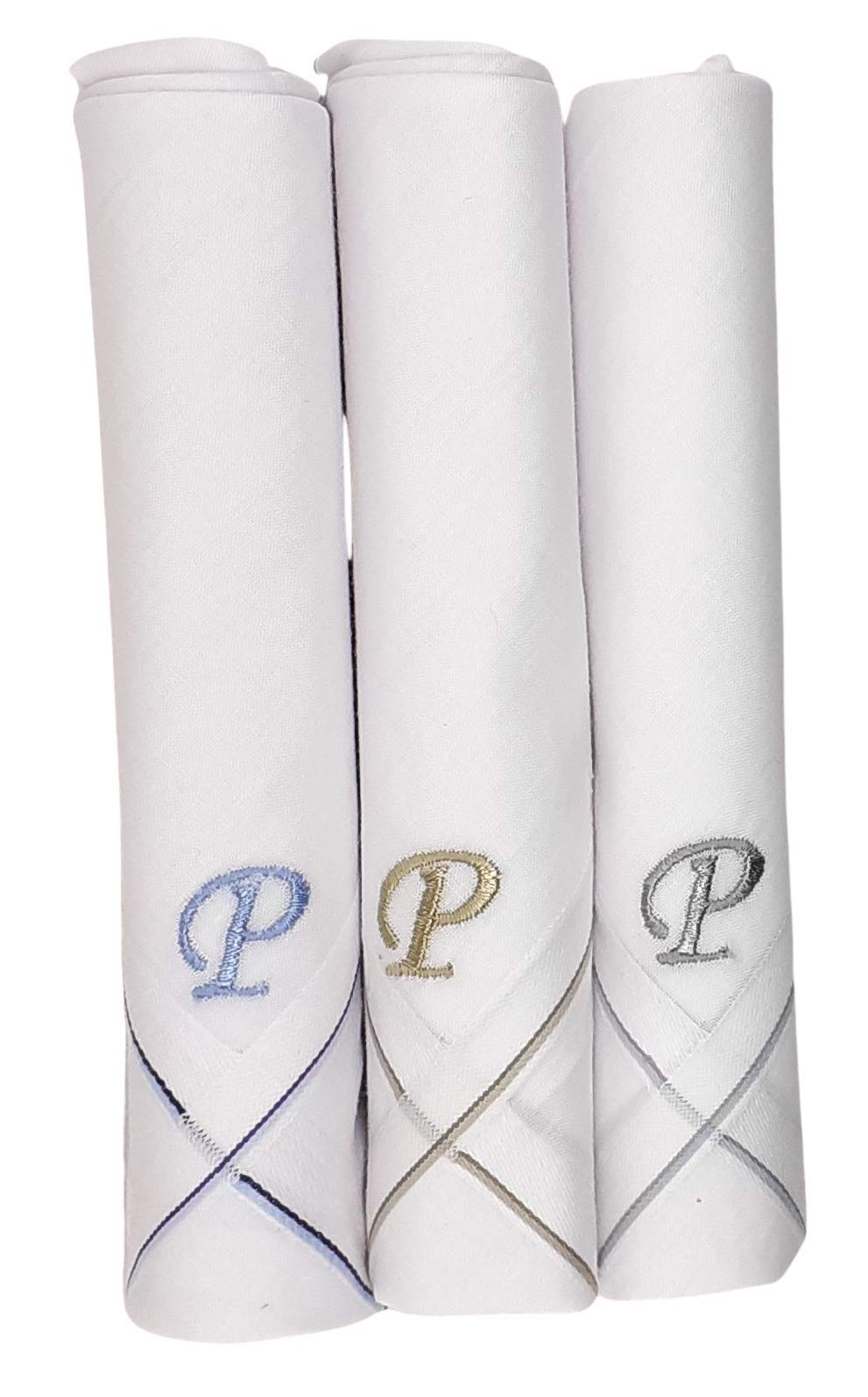 Men's Fine Cotton (White) Embroidered Initial Handkerchief (Pack of 3) (Size 48 cms * 48 cms) - (A-Z)