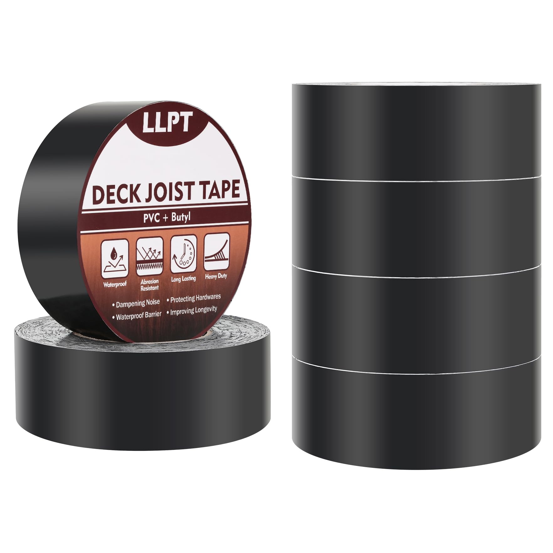 LLPT Ruban Adhésif de Solive pour Terrasse 50 mm x 15 m Mastic Butyle Imperméable 6 Packs