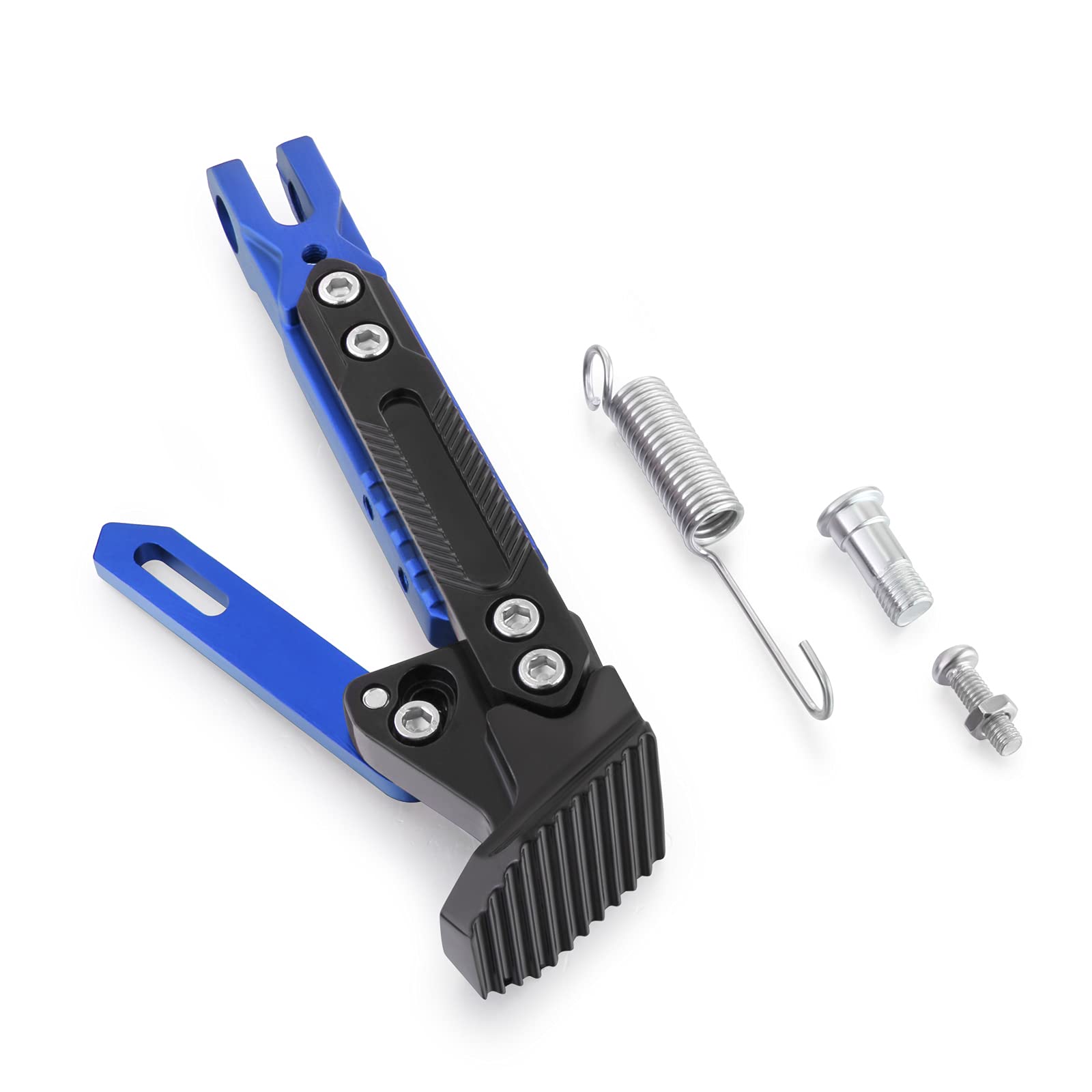 DROMEDARYAutoparts Adjustable Motorcycle Kickstand Universal Aluminum Tripod Holder Scooter Modified Foot Side Stand Blue