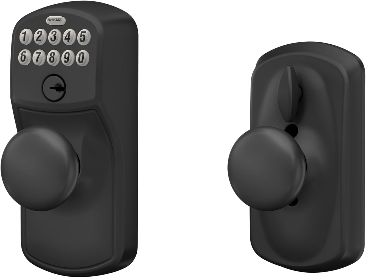 Schlage Plymouth Keypad Lock with Lever Handle, Electronic Keyless Door Entry, Flex Lock Auto‑Lock Option, Matte Black, FE595 PLY 622