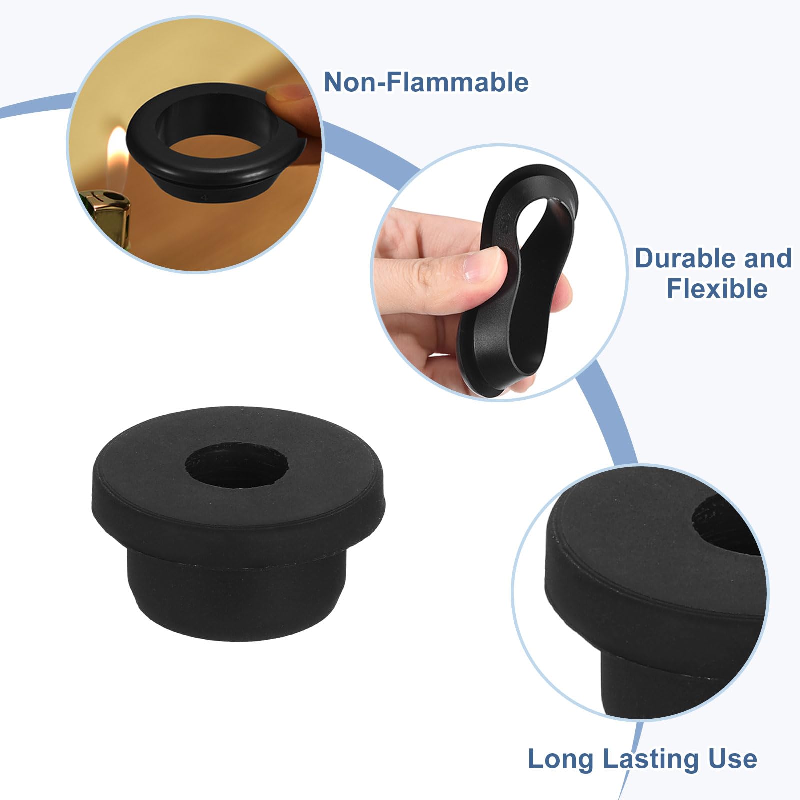 QUARKZMAN 4 Pezzi Occhielli in Gomma 21mm Foro di Perforazione, Passacavi Guarnizione 12mm ID Gommini Passacavo Scrivania Nero Siliconica per Tappo Organizzare Filo Cablaggio Casa Auto