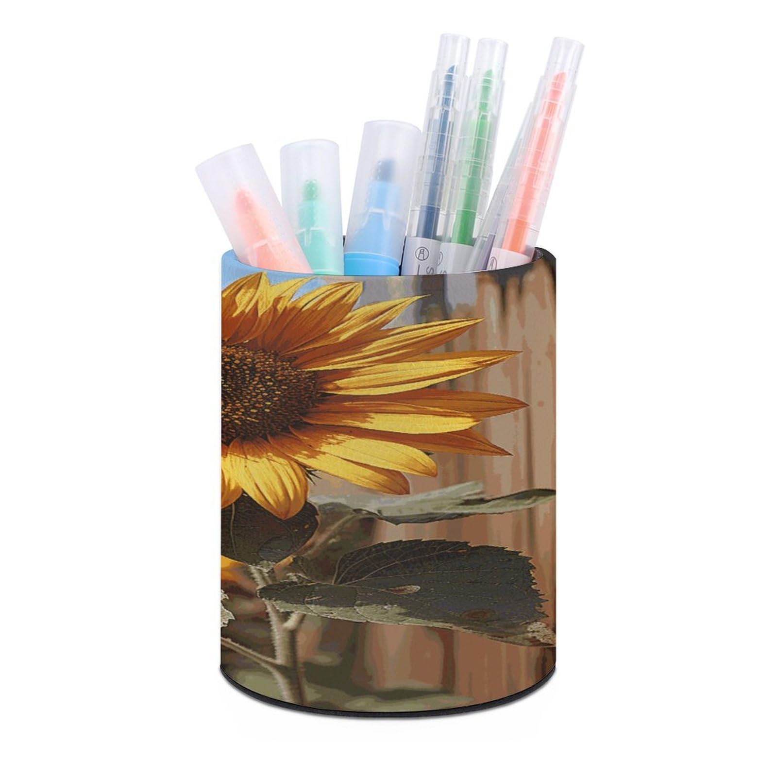 FekiLoot Farm Sunflower Pen Holder Personalized Desktop Pencil Holders Case Office Accessories Container Box for Round Pen Cup Desktop Organizer Makeup Brush Holder Caddy Storage