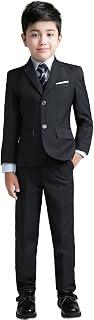 Boys Formal Suit Set 5 Piece Notched Lapel Suit Set with Tie and Vest