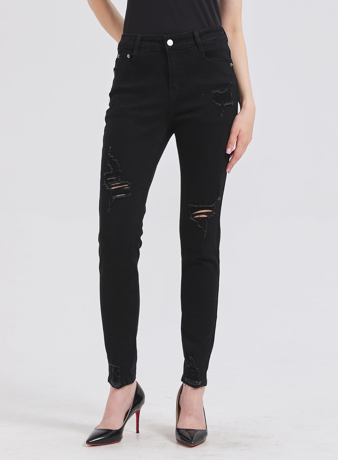 GUNLIRE Women's Ripped Jeans Trendy Stretchy High Waisted Skinny Fit Distressed Tummy Control Casual Denim Jeans for Women - Image 2