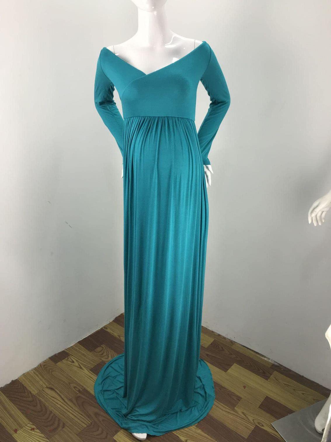 Donna Maternità Spalla Senza Spalla Manica Lunga Fotografia Incinta Vestito Solido Principessa Abito Foto Puntelli Vestito
