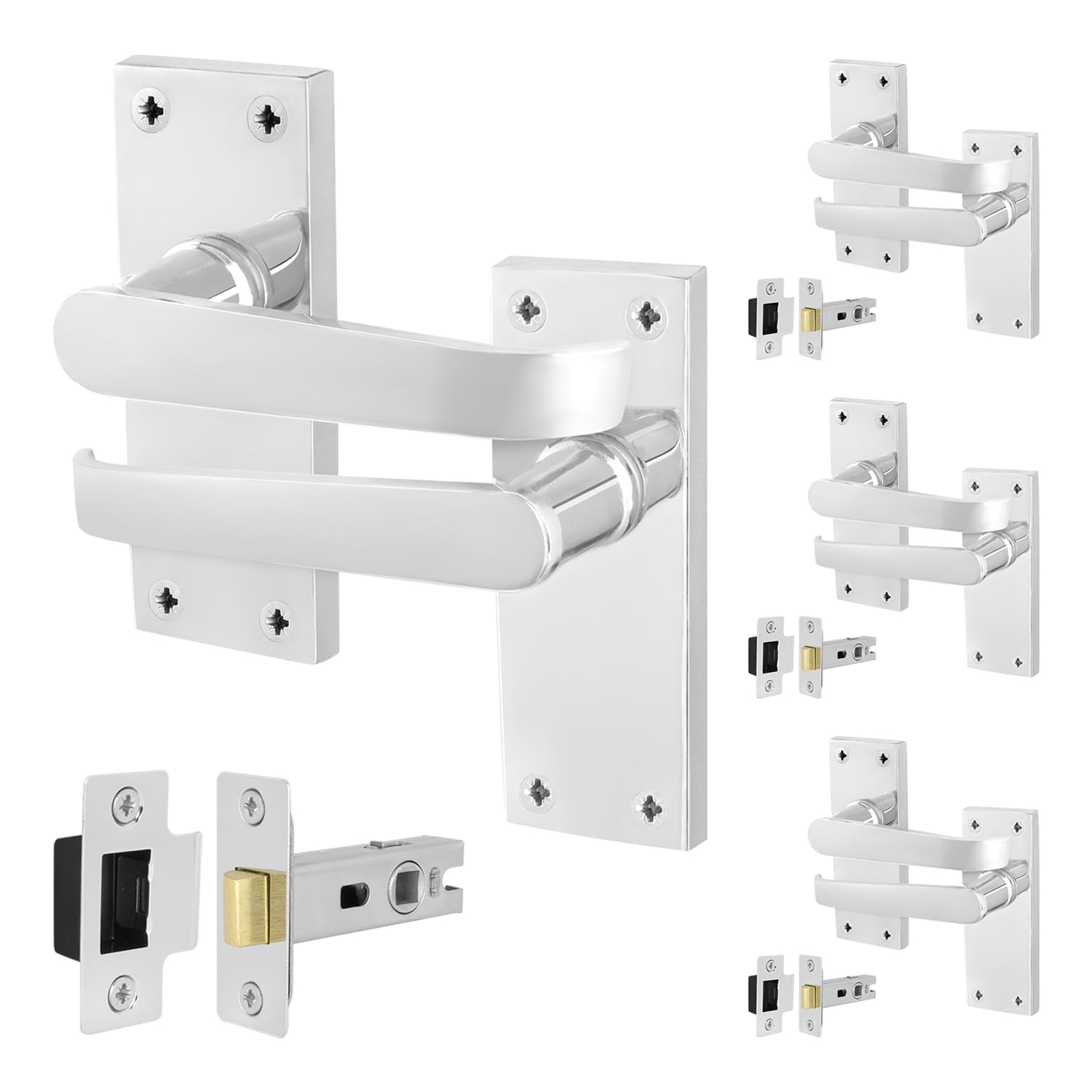 EAI Polished Chrome Door Handles with Latch 64mm, 4 Pack - Victorian