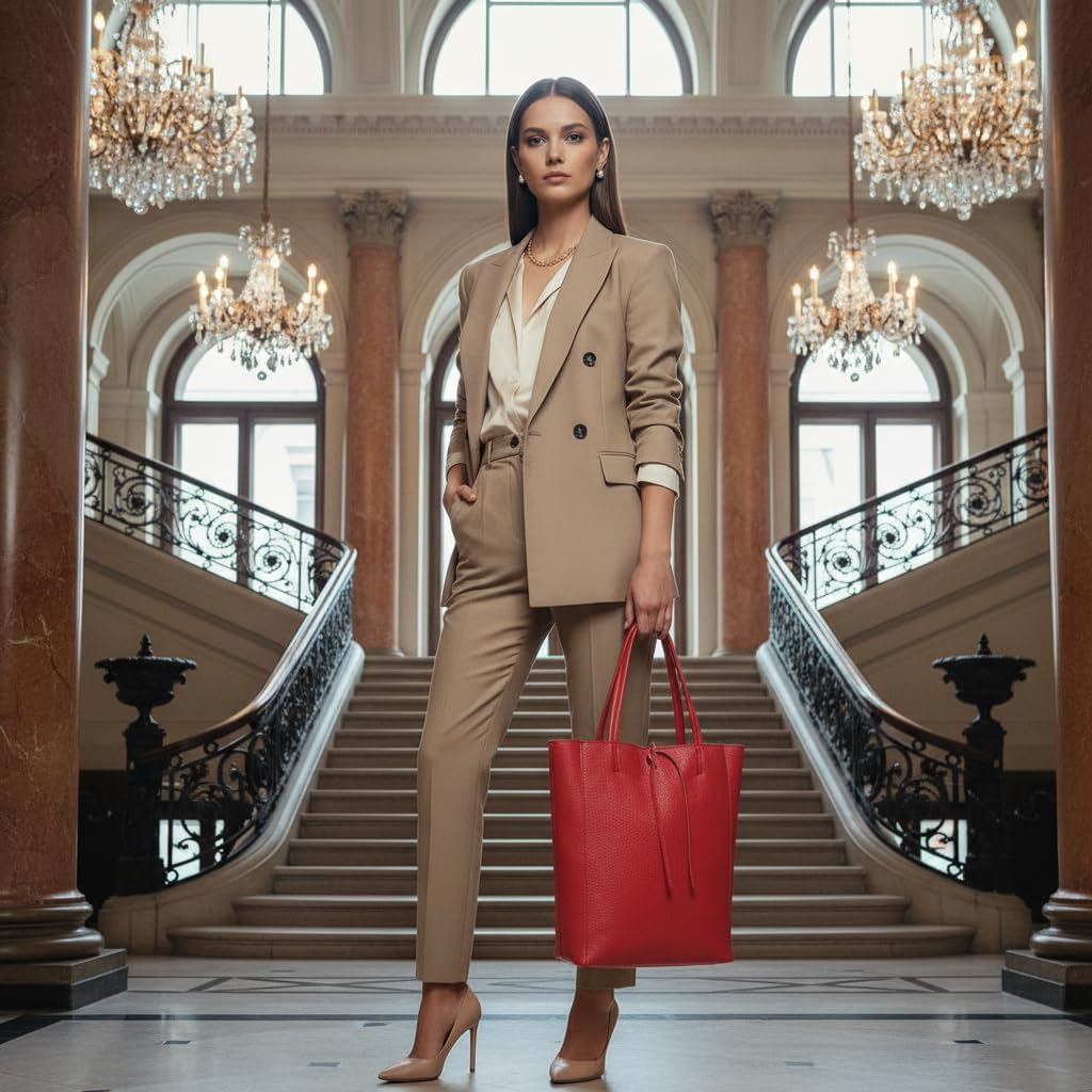 Italian Calf Leather Tote for Women with Zipper, Inner Pocket & Flat Base | Soft Unlined Shopper for Work & Travel - Image 7