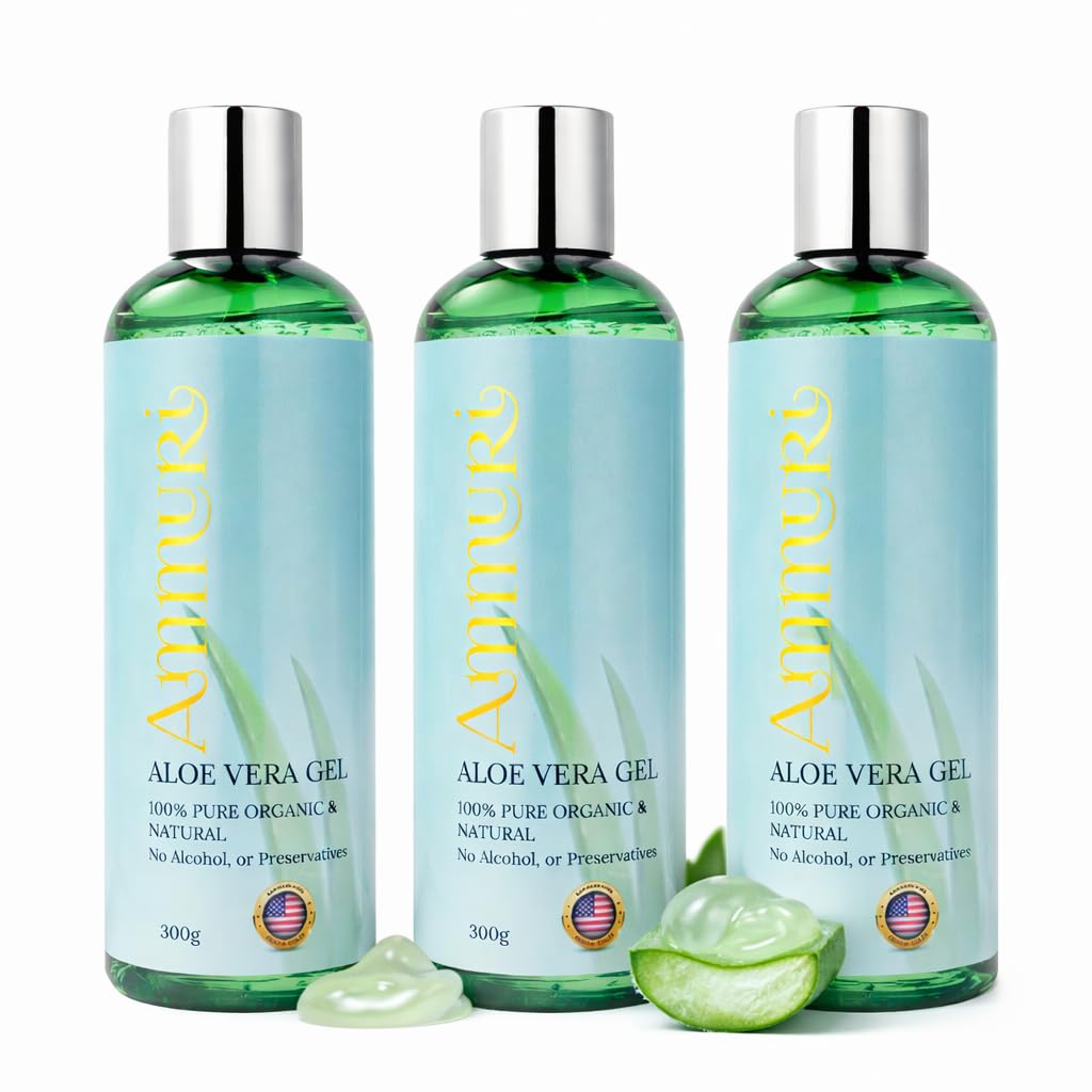Ammuri Aloe Vera Gel 300ml 100% Pure Organic & Natural Soothing & Hydrating for Face, Body & Hair After Sun Care Daily Moisturiser Non-Sticky Vegan Cruelty-Free