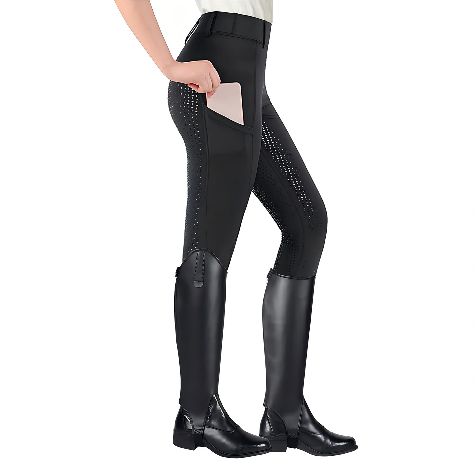 HOTUT Jodhpurs de silicona con agarre completo para mujer, leggings de equitación con bolsillos para teléfono