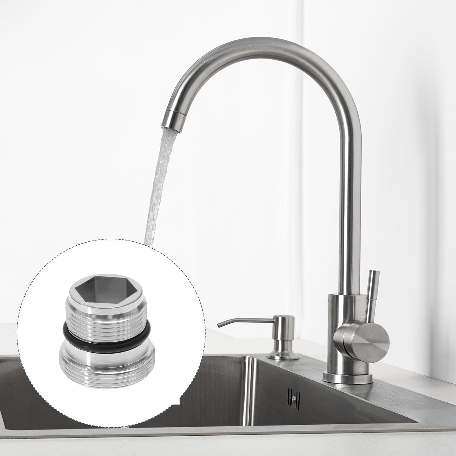 Confezione da 1 kit adattatore per rubinetto, convertitore filettato da M18 a M22 con guarnizione in gomma nera, adattatore per rubinetto dell'acqua per filtro e collegamento del tubo