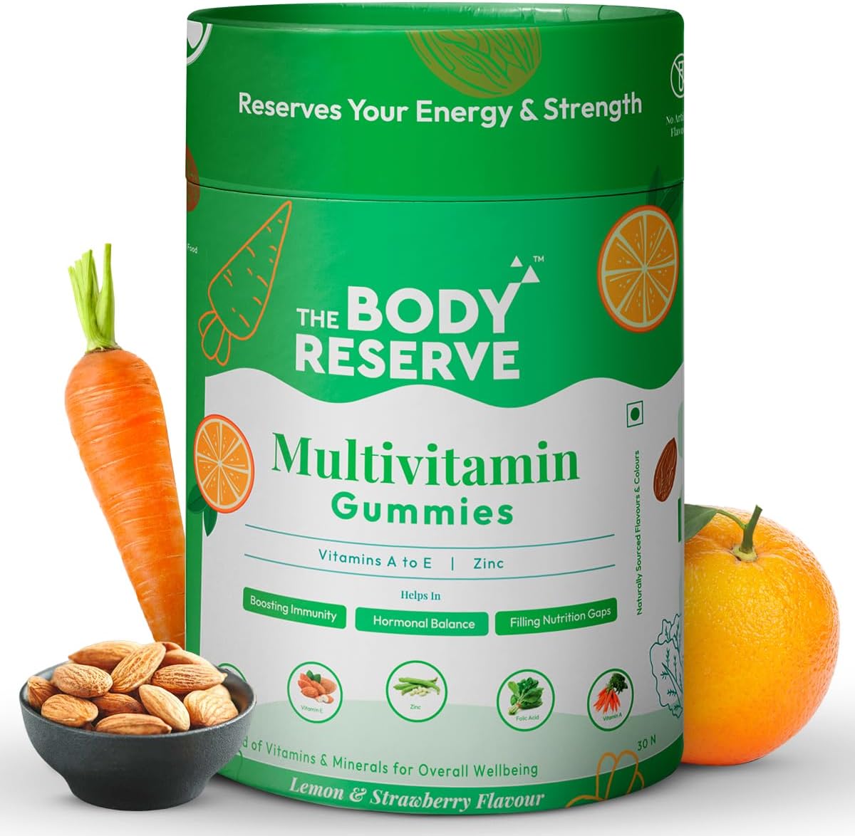 The Body Reserve Multivitamin Gummies Natural Lemon & Strawberry Flavour Super Foods for Men Women Packed with Zinc, Vitamin D, & Minerals Boost Immunity, Energy & Metabolism 30 Gummies