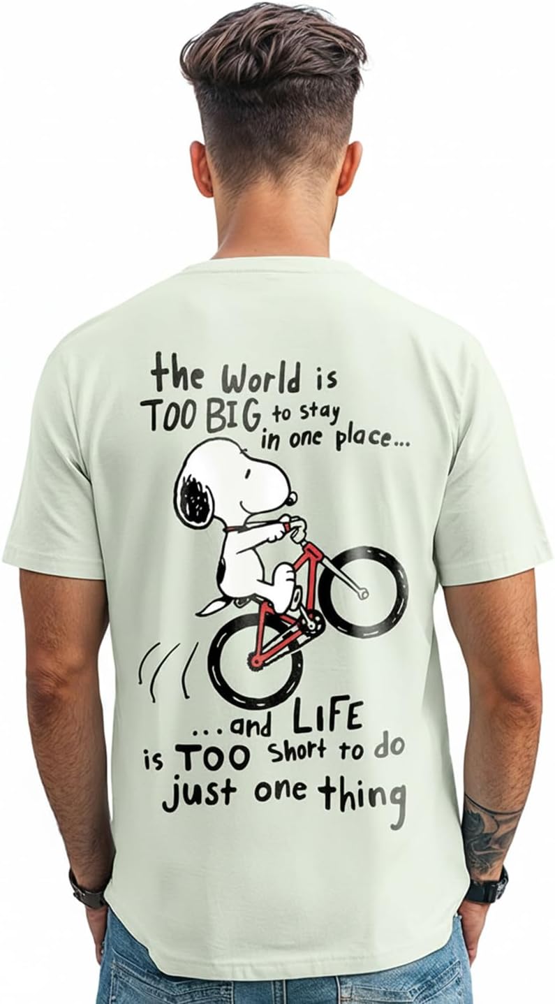 - Bewakoof X Peanuts Men's Cotton Graphic Print Regular Fit Half Sleeve Round Neck T-Shirt | Tshirt for Man | Tshirt for Men Cotton | Tshirts for Men Stylish | Casual Wear | Street Wear