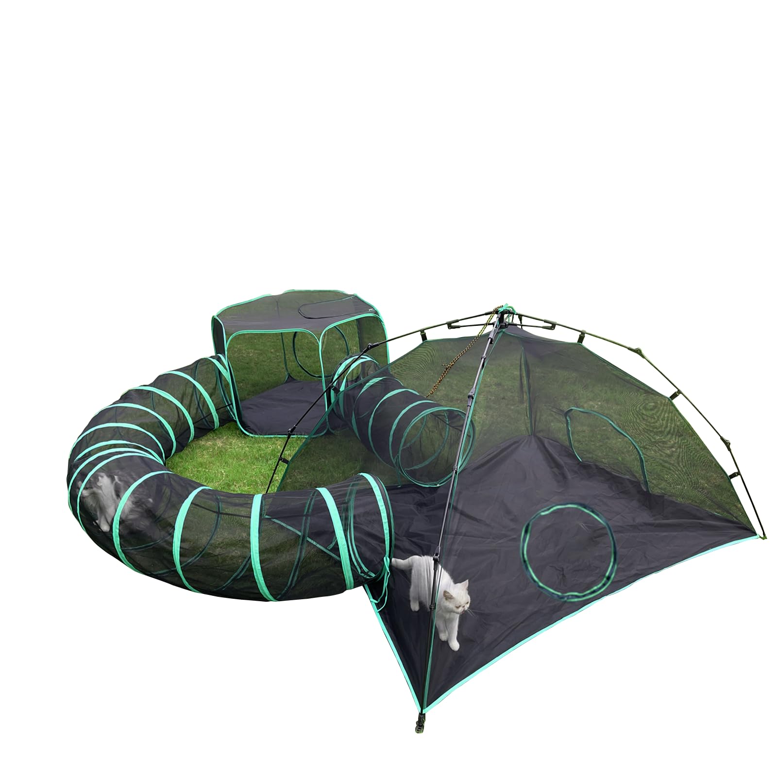 Pawtenda Carpas para Gatos de Interior y Exterior, Tienda Plegable con Túneles, Corralito Portátil 4 en 1 para Mascotas, Incluye 2 Tiendas