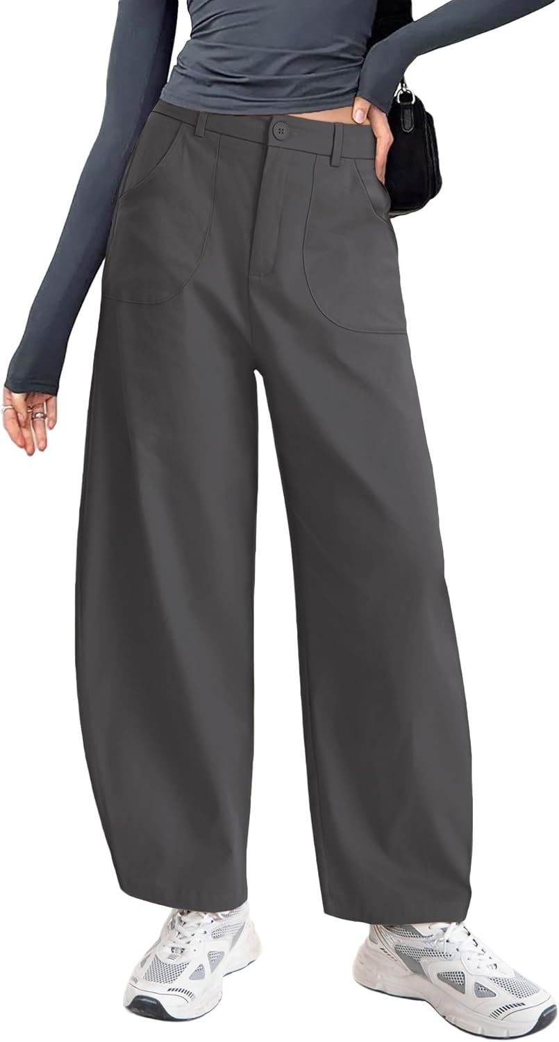 IEEILULU Womens Cotton Pants Casual Capri Baggy Wide Leg Trousers Palazzo Pants for Women with Pockets