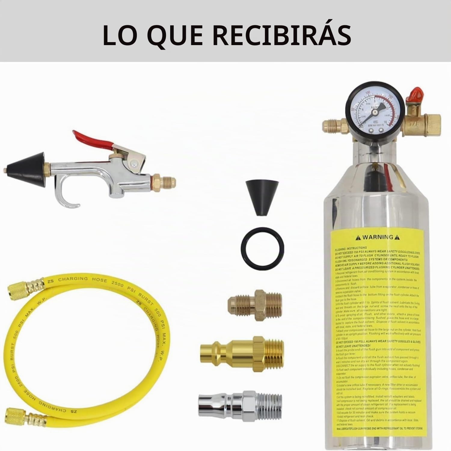 Herramienta de lavado de aire acondicionado para coche, bidón de limpieza de coche con boquilla pulverizadora, incluye manómetro de 220 psi, conexiones de aire y mangueras para limpieza de