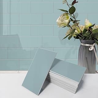 | Sample Tile | Stone Composite Subway Solid Color Tiles | Peel and Stick Kitchen Backsplash Tiles | Wall Tiles | 3” x 6” | Bex Metro Glossy Rain
