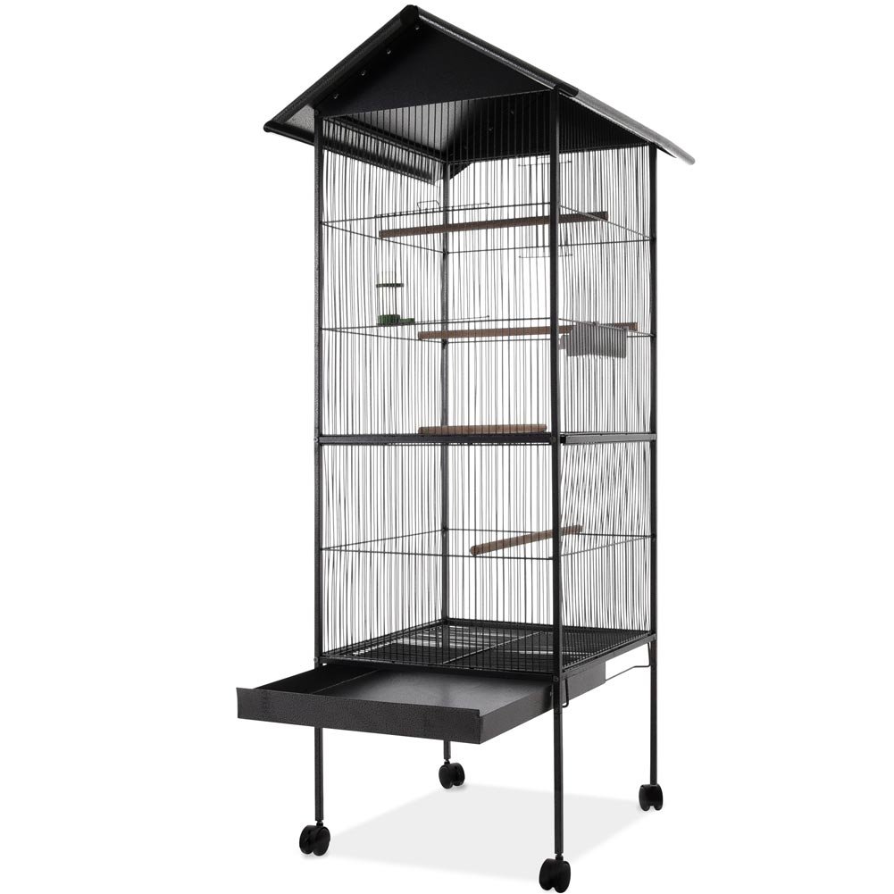 BAKAJI Voliera XXL per Uccelli Pappagalli Canarini Parrocchetti Altezza 160 cm Gabbia Grande in Metallo Bird House con Cassetto Estraibile per la Sabbia, Adatta per Interno ed Esterno