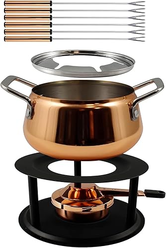 Miniatura 13 de Swissmar Biel - Juego de fondue chapado en cobre de 11 piezas, acabado martillado, ideal para cocinar aceite y caldo, perfecto para entretenimiento,