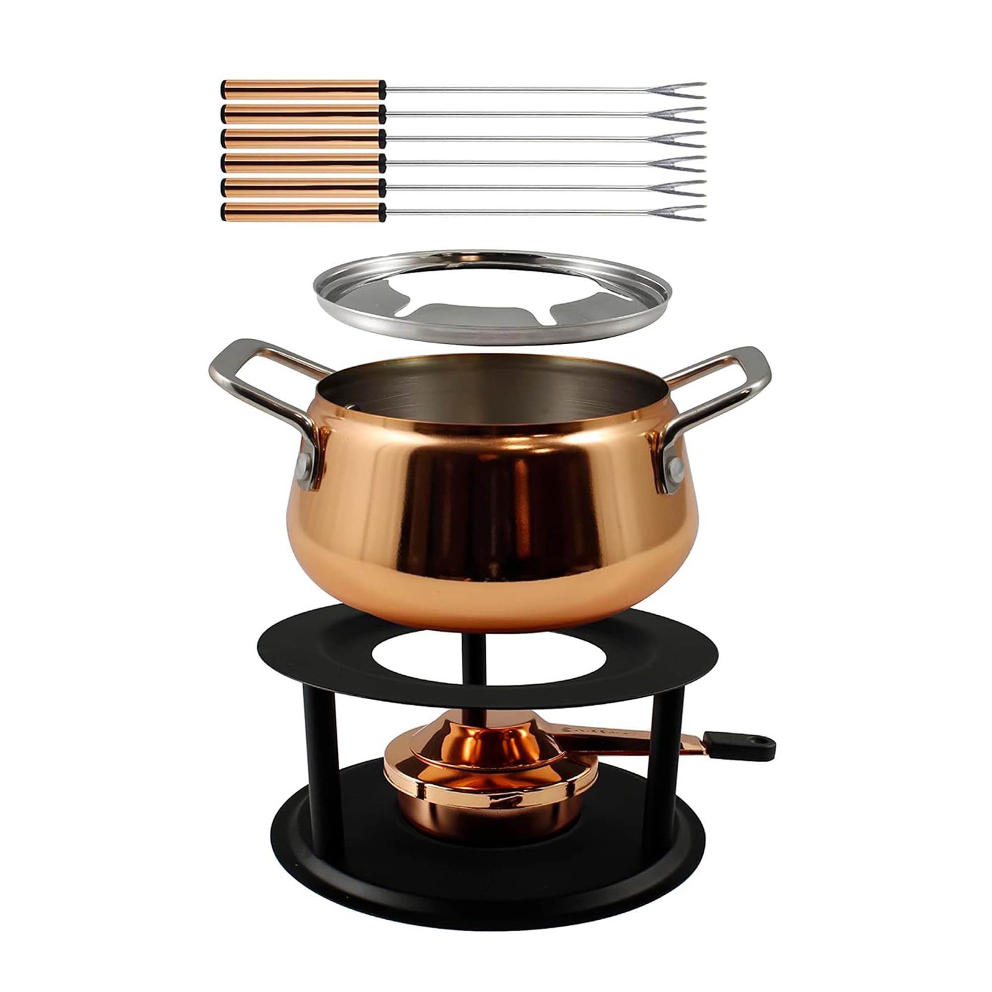 Swissmar Bern 11-Piece Copper Plated 3-in-1 Fondue Set - Ideal for Melting Cheese, Chocolate, Butter, & More - Perfect for Kitchen Collection & Wedding Gift Giving - 1.6 Quarts / 1.5 Liter — view 5