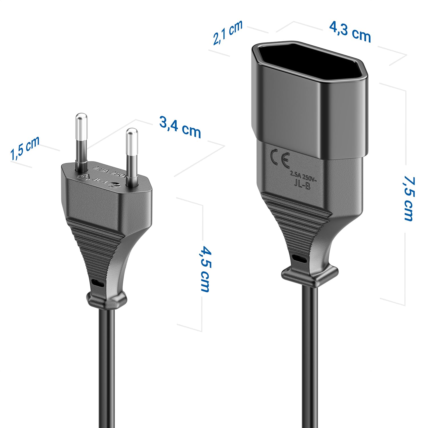 deleyCON 2m Kabel Zasilający Przedłużacz Przewód Sieciowy Typ-C Wtyk Euro na Gniazdo Typ-C Euro TV PC Komputer Monitor Projektor Lampa Sprzęt Domowy - Czarny