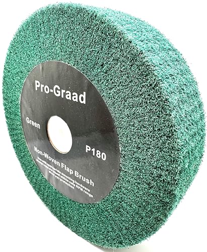 Image of 8 inch x 2 inch Green 180 Grit Non-Woven Bench Grinder Polishing Burnishing Satin Finishing Flap Brush Wheel for Aluminum Copper Metal Golf Club Refurbishing, Compatible for 1 /2 inch, 5 /8 inch, 3 /4 inch Arbor
