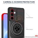 AELVOUX Samsung Galaxy A57 5G Back Cover | Armor Camera Slider 360 Degree Rotating Finger Ring Holder Case with Bracket Stand Back Case Cover (Compatible with MagSafe Accessories) (Black) gallery image
