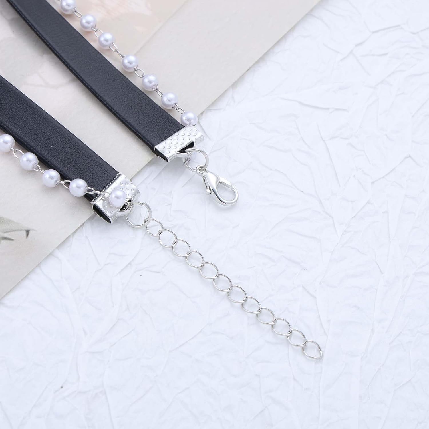 Vintage Black Leather Choker Necklace Camellia Pendant Necklace Camellia Flower Choker Necklace Boho Pearl Drop Y Necklace Long Pearl Chain Tassel Necklace for Women - Image 6