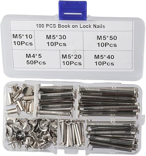 allcoupon Tornillos Phillips Chicago de 100 piezas, tornillos de fijación M5, tornillos de libro M5, barriles de encuadernación y tornillos surtidos