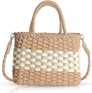 QTKJ Fashion Women Summer Straw Crossbody Bag, Hand-Woven Beach Shoulder Bag with Top Handle Tote Bag with Shoulder Strap