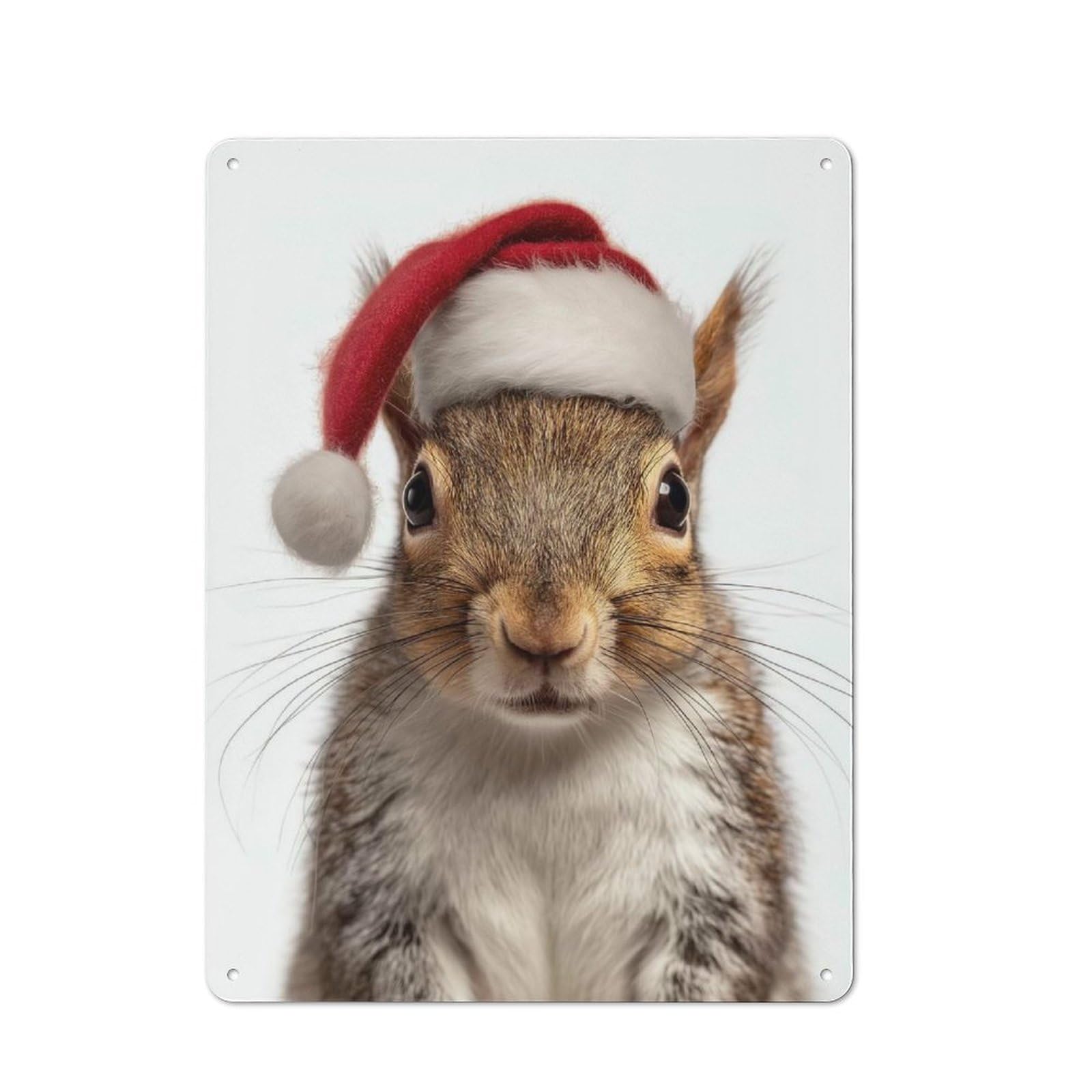 Junmoney Christmas Squirrel Wearing A Santa Hat Tin Wall Plaque 40X30cm With For Hobby Room Or Studio, New Home Wall Decor For Creative Interior Collectors