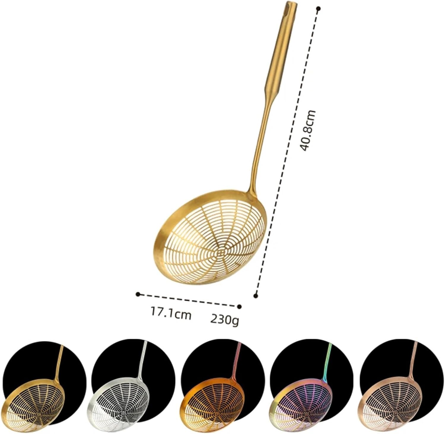 Spider Strainer 1PC Stainless Steel Skimmer Long Handle Kitchen Cooking And Frying Spider Skimmer Fried Noodle Strainer Tool Kitchen Utensil(Gold)