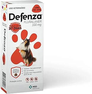 Defenza® 100mg - Antipulgas, Bicho-de-Pé, Carrapatos e Sarnas - Cães de 4,5 a 10 kg - 1 Comp. Mastigável - MSD Saúde Animal