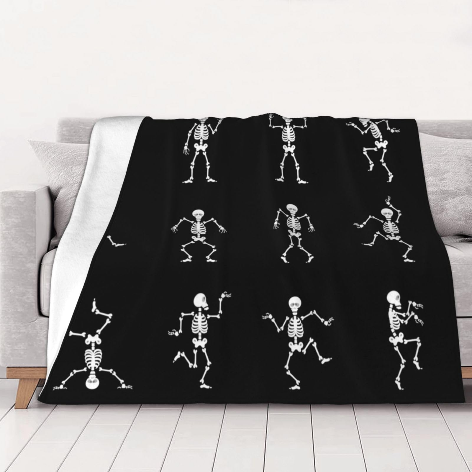 Couverture squelette en flanelle 150x125 cm douce pour lit et canapé