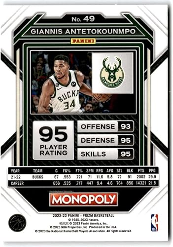 Miniatura 2 de 2022-23 Panini Monopoly Prizm #49 Giannis Antetokounmpo Milwaukee Bucks Basketball Trading Card