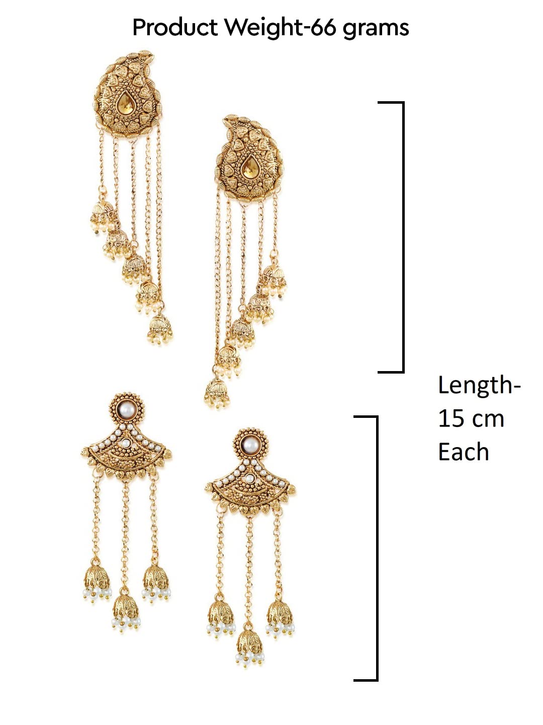Women's Combo of Two Tassels with Dome-Shaped Jhumki Earrings