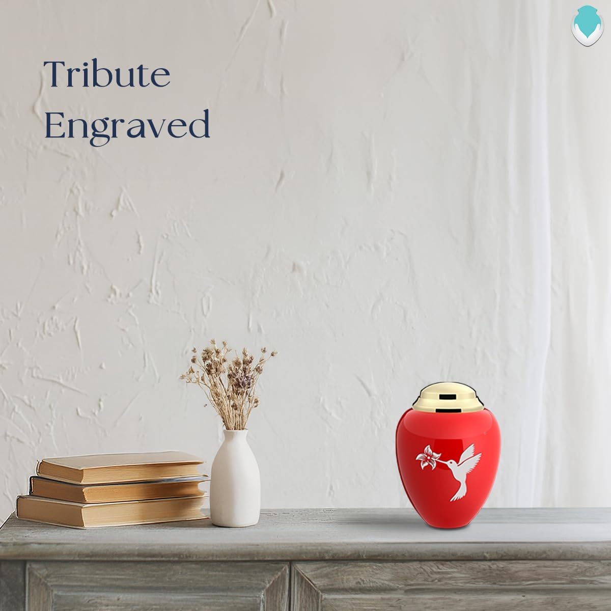 GetUrns Keepsake Tribute Hummingbird Cremation Urn (Red and Shiny Brass)