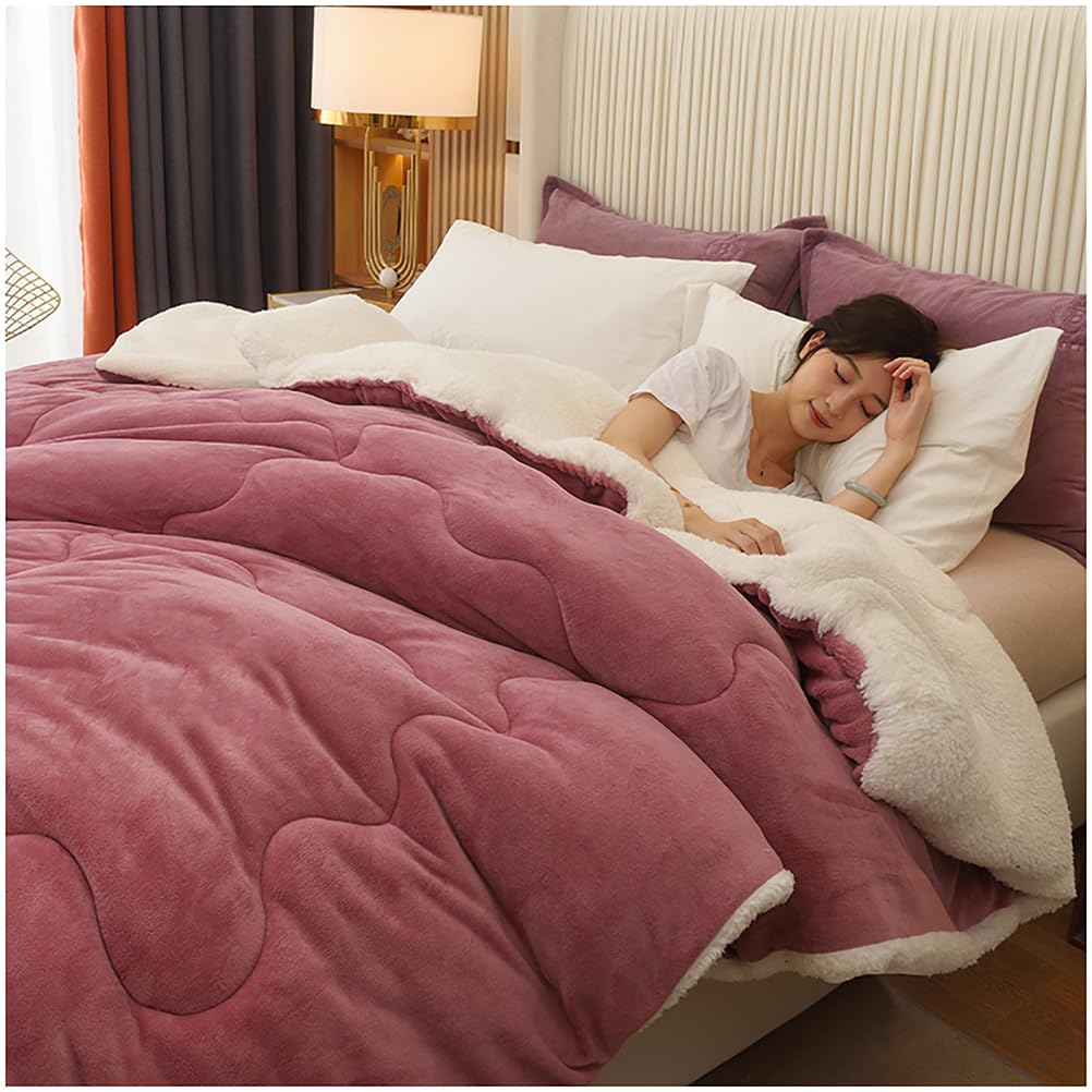 Couette chaude en peluche rose 200x230cm pour lit 2 personnes ZTGL