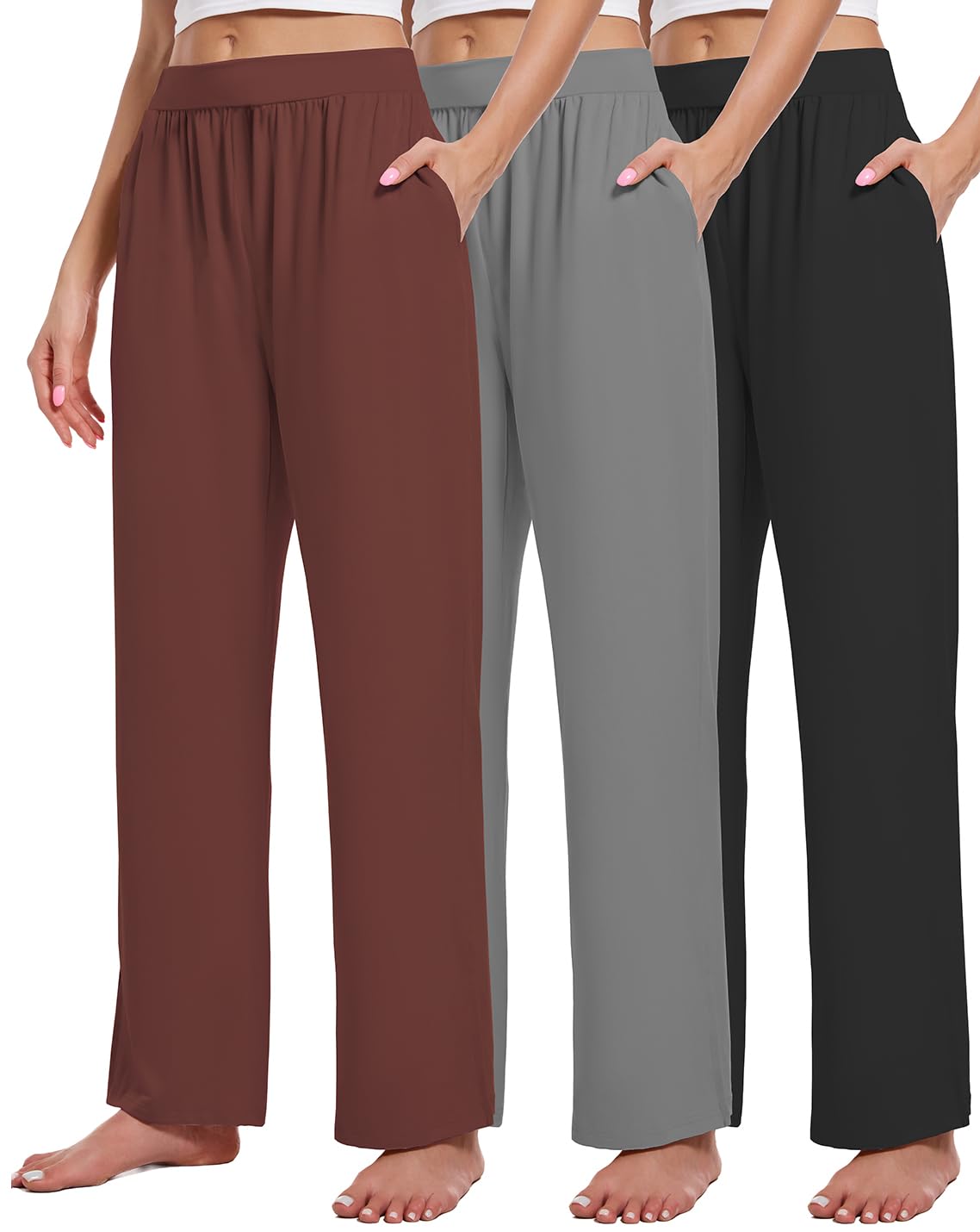 Kivdol 3 Pack Women's Lounge Pants Cozy Wide Leg Pants with Pockets