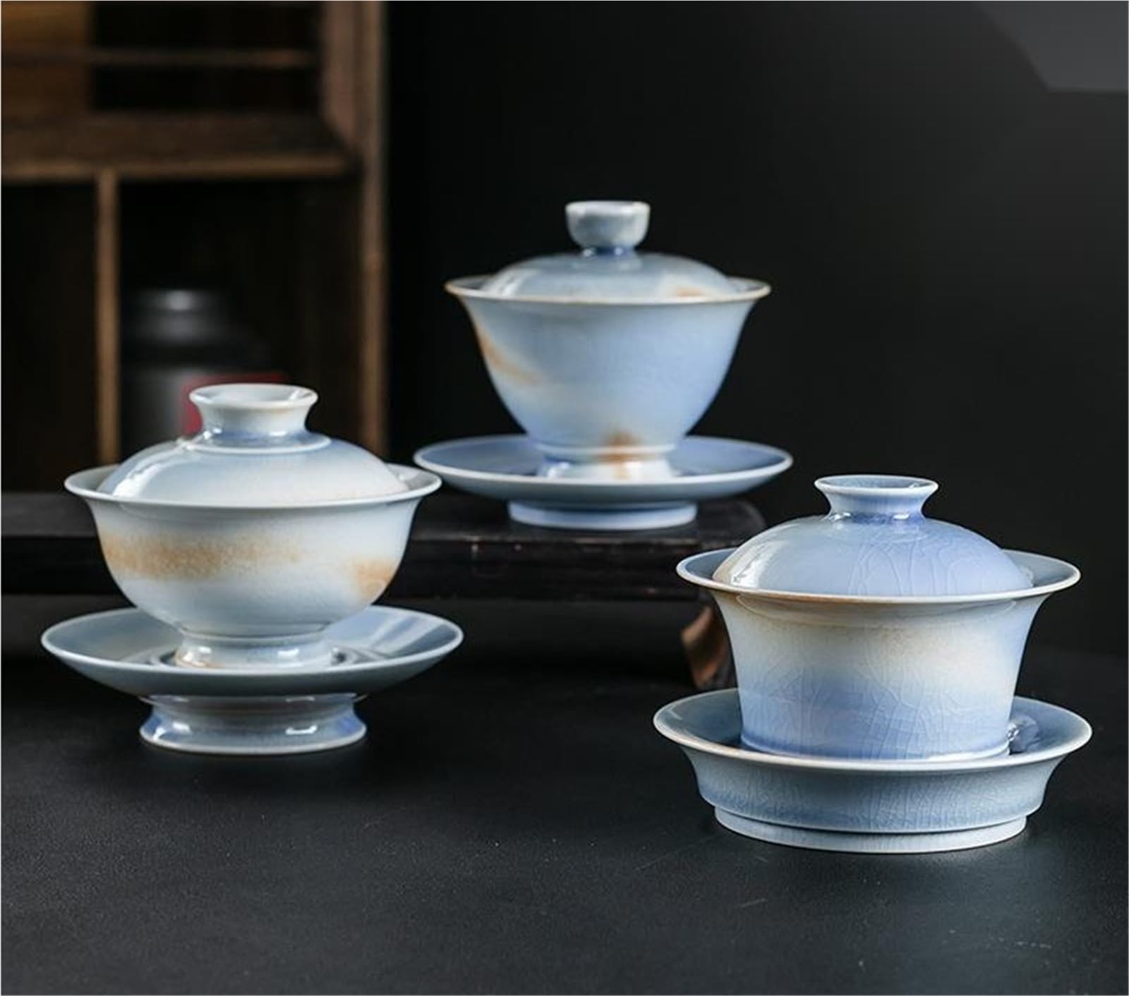 Ręcznie wypalana drewnem porcelanowa herbata Tureen Retro trawa drewno szary Sancai Gaiwan antyczna pokrywa do parzenia herbaty miska Kung Fu Teaware