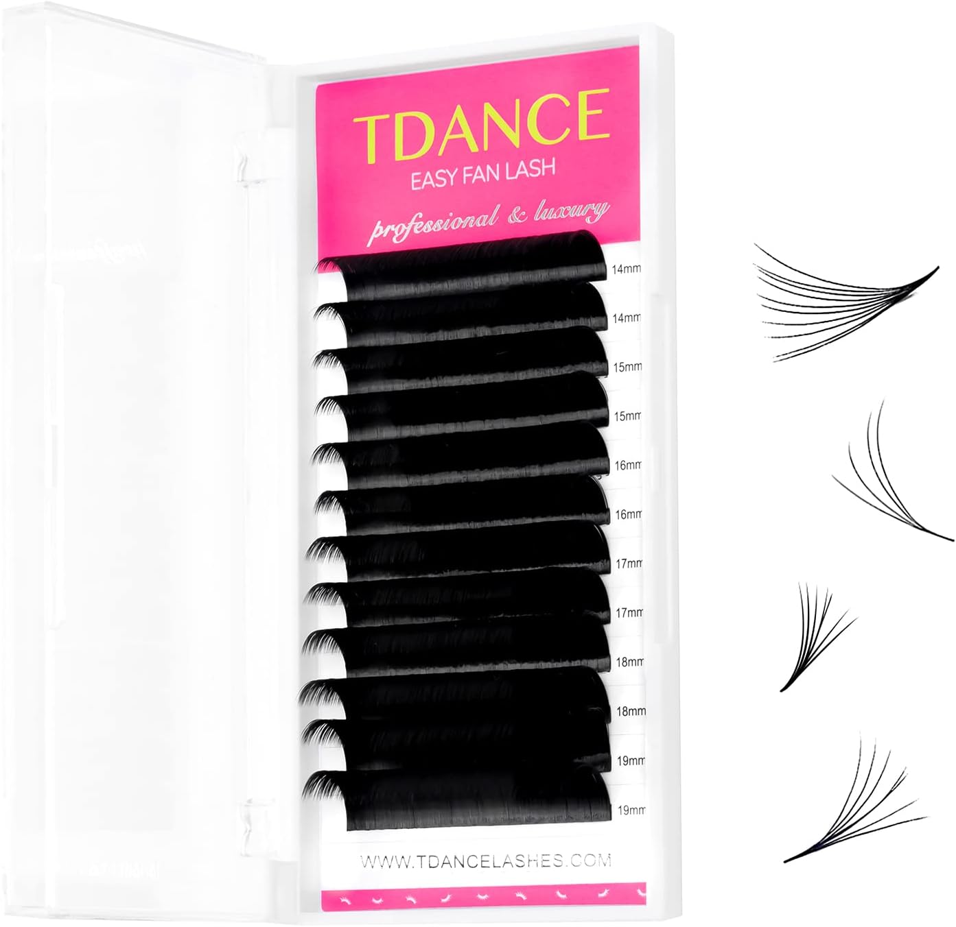 TDANCE Easy Fan Lash Extension Rapid Blooming Volume Eyelash Extensions C CC D DD J B L Curl 0.03-0.12mm Thickness Easy Fan Volume Lashes Self Fanning Eyelashes Extension (0.07-D,14-19 mm)