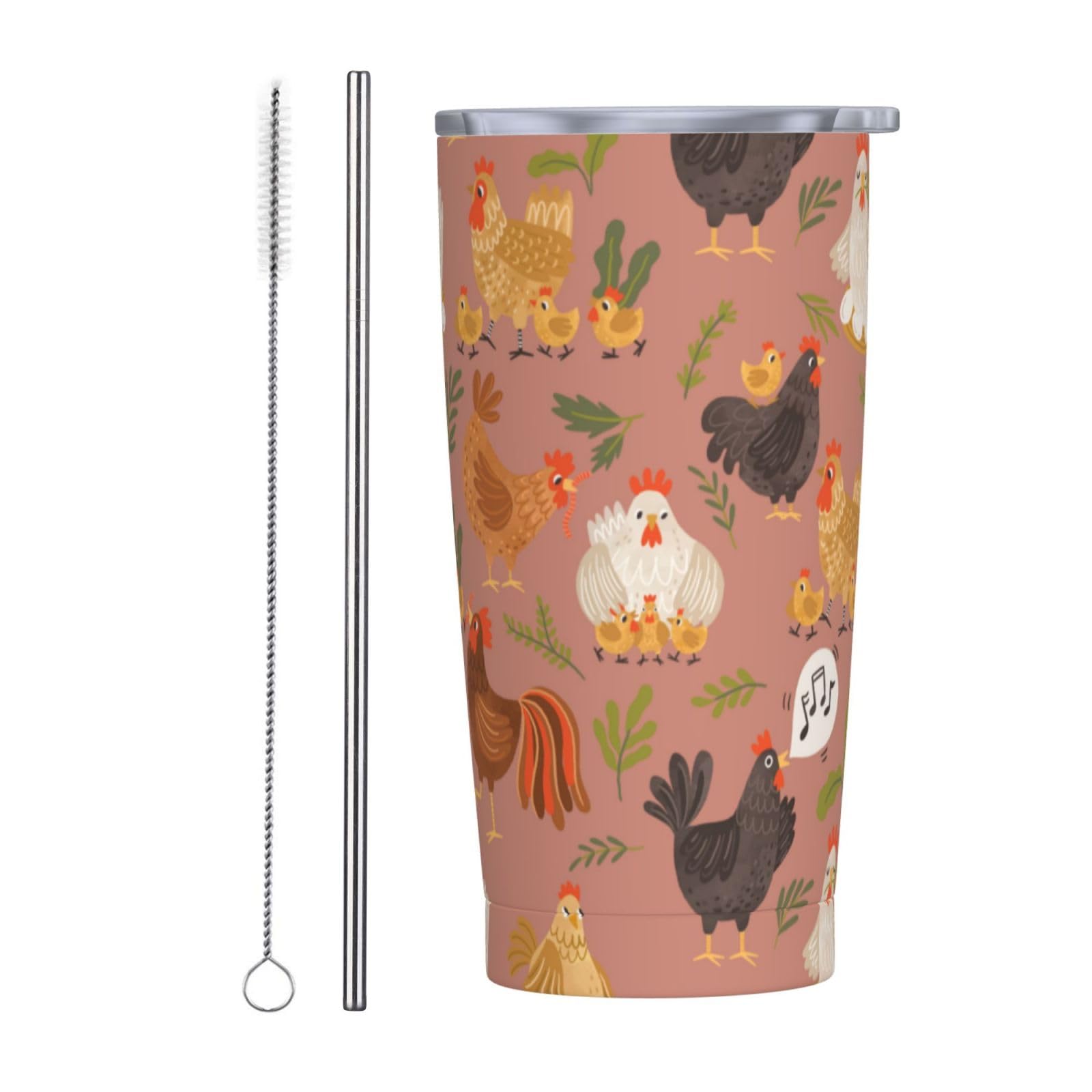 Kaireno Chicken Tumbler Rooster Theme Stainless Steel Insulated Tumblers with Lid and Straw Reusable Cute Hen Coffee Travel Mug Tea Drinking Water