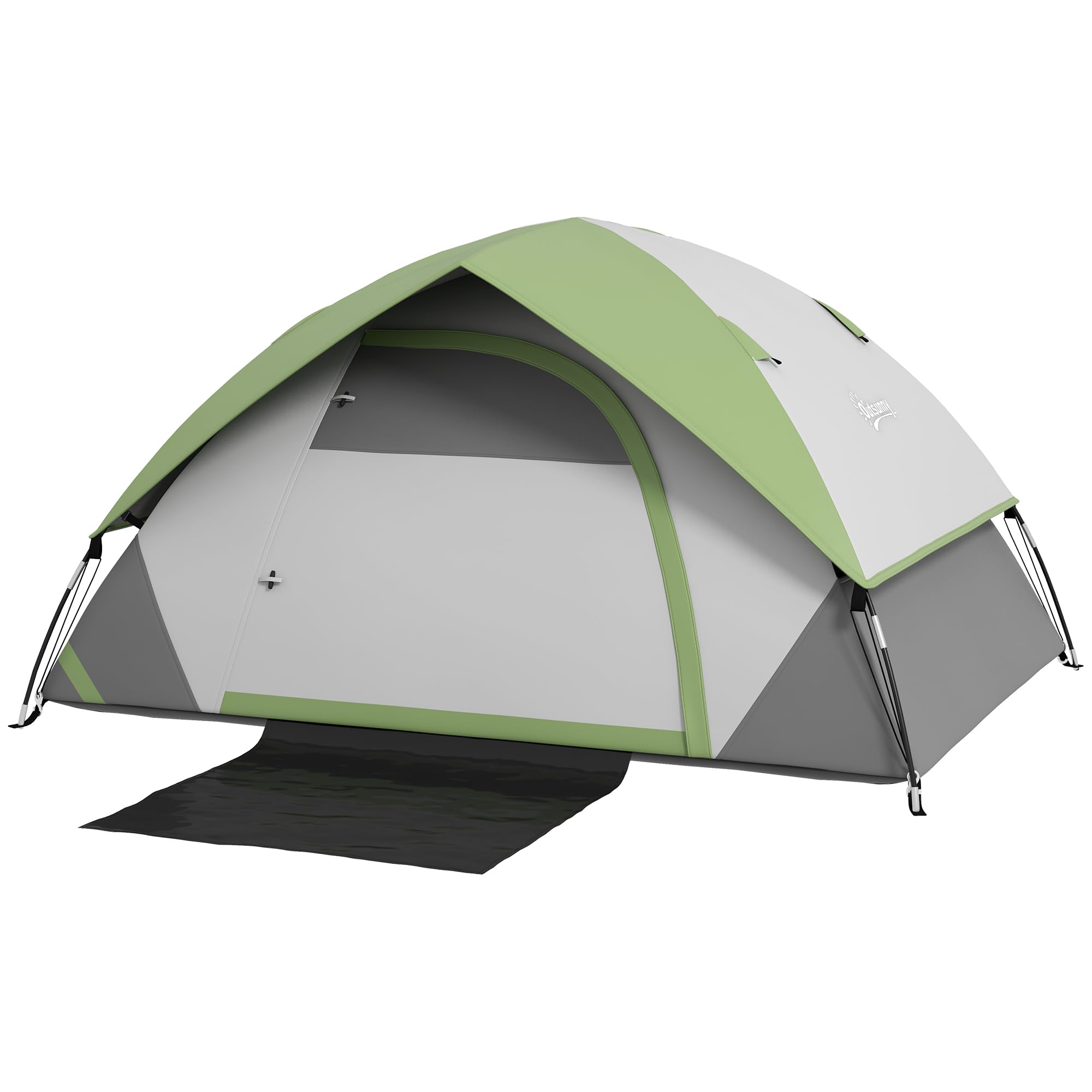 Outsunny Camping Tent, 2 Man Dome Tent, 3000mm Waterproof, with Sewn-in Groundsheet, Carry Bag and Top Hook, for Fishing Hiking Festival, Grey and Green — image 1